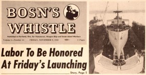 1945年报纸裁剪水手长的哨子标题的劳动在周五发射的荣幸。包括一个图像。