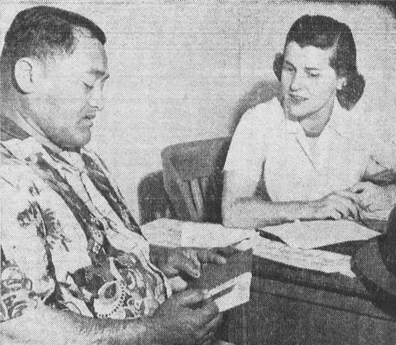 “ ILWU研究部门的安妮·韦伯（Anne Waybur）在加利福尼亚州圣佩德罗（San Pedro）采访了125多名Longshoremen，Clerks，Foremen及其妻子，以了解他们对Permanente Health计划的覆盖范围和服务的看法。”调度员，1951年1月5日。