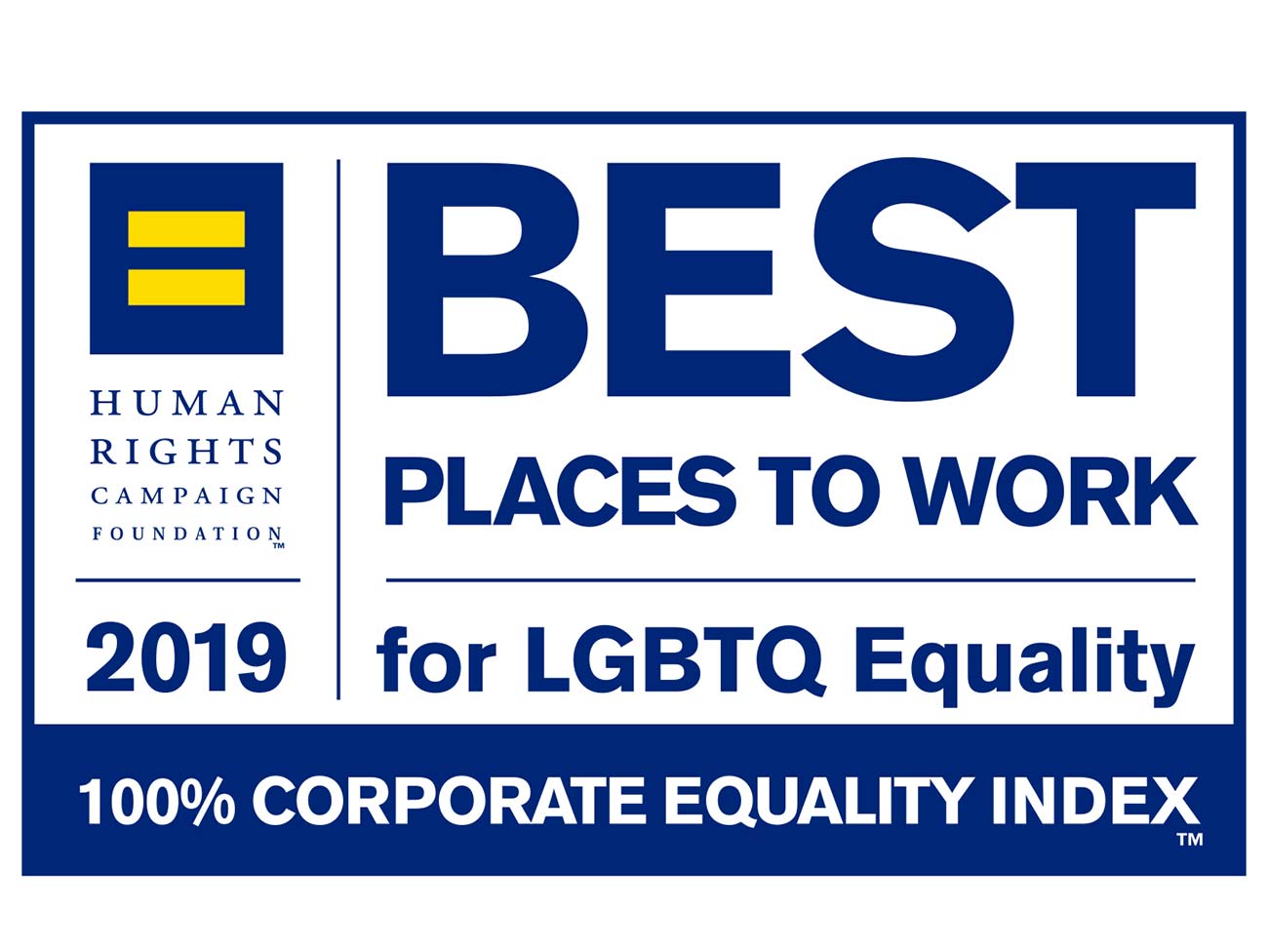 人权运动基金会 -  2019年最佳LGBTQ平等工作场所 -  100％公司平等指数
